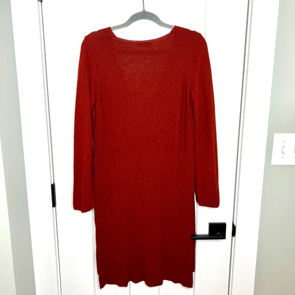 Zara Knit Rust Orange Brown V-Neck Knit Boho Linen Blend Sweater Dress Small - Picture 6 of 6